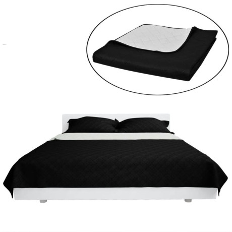 vidaXL Bedsprei gewatteerd dubbelzijdig 170x210 cm zwart/wit afbeelding2 - 1