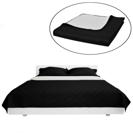 vidaXL Bedsprei gewatteerd dubbelzijdig 220x240 cm zwart/wit afbeelding2 - 1