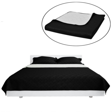 vidaXL Bedsprei gewatteerd dubbelzijdig 230x260 cm zwart/wit afbeelding2 - 1