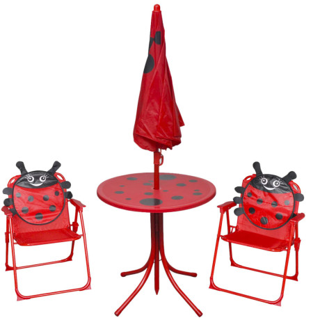 vidaXL 3-delige Bistroset voor kinderen met parasol rood afbeelding2 - 1