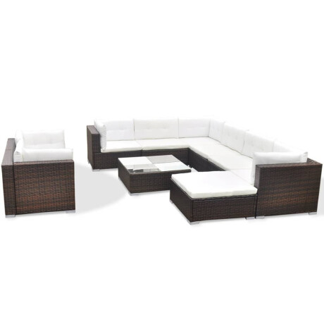 vidaXL 10-delige Loungeset met kussens poly rattan bruin afbeelding2 - 1
