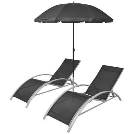 vidaXL Ligbedden met parasol aluminium zwart afbeelding2 - 1