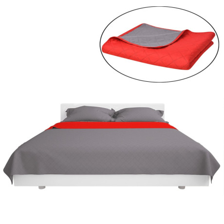 vidaXL Dubbelzijdige quilt bedsprei rood en grijs 170x210 cm afbeelding2 - 1