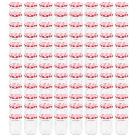 vidaXL Jampotten met wit met rode deksels 96 st 230 ml glas afbeelding2 - 1