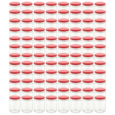 vidaXL Jampotten met rode deksels 96 st 230 ml glas afbeelding2 - 1
