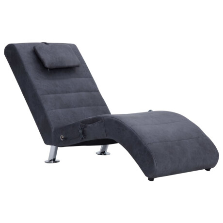 vidaXL Massage chaise longue met kussen kunstsuède grijs afbeelding2 - 1