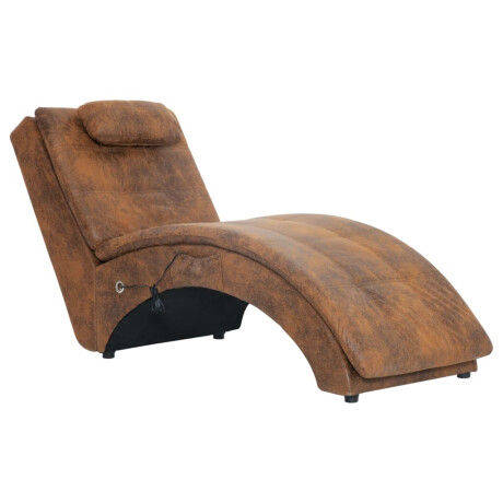 vidaXL Massage chaise longue met kussen kunstsuède bruin afbeelding2 - 1