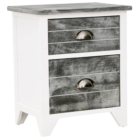 vidaXL Nachtkastje 38x28x45 cm paulowniahout grijs en wit afbeelding2 - 1