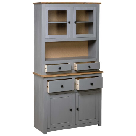 vidaXL Hoge kast Panama Range 93x40,5x180 cm massief grenenhout grijs afbeelding2 - 1
