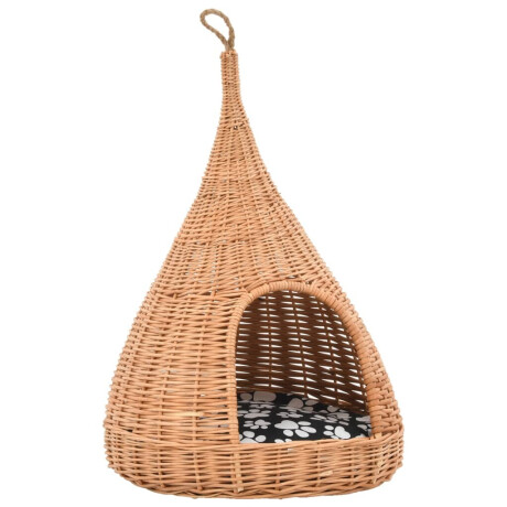 vidaXL Kattenhuis met kussen tipi 40x60 cm natuurlijk wilgen afbeelding2 - 1