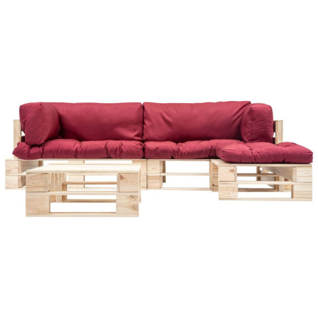 vidaXL 4-delige Loungeset pallet met rode kussens hout afbeelding2 - 1