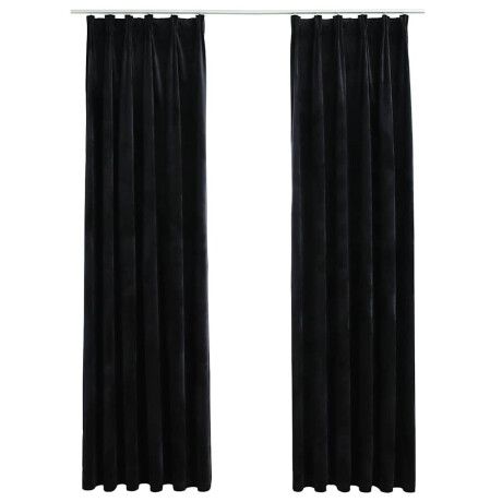 vidaXL Gordijnen verduisterend 2 st met haken 140x175 cm fluweel zwart afbeelding2 - 1