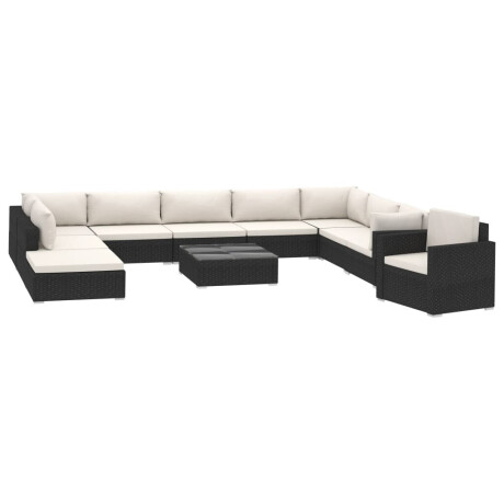vidaXL 11-delige Loungeset met kussens poly rattan zwart afbeelding2 - 1