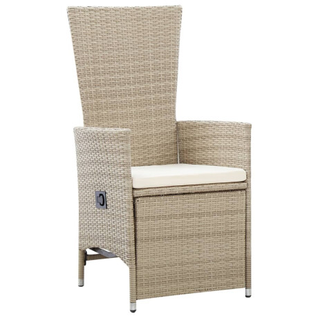 vidaXL Tuinstoelen 2 st verstelbaar met kussens poly rattan beige afbeelding2 - 1