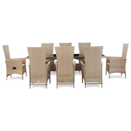 vidaXL 9-delige Tuinset met kussens poly rattan beige afbeelding2 - 1