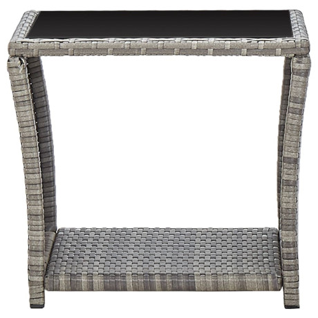 vidaXL Salontafel 45x45x40 cm poly rattan en glas grijs afbeelding2 - 1