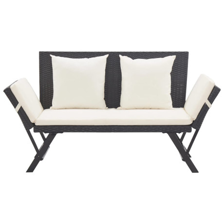 vidaXL Tuinbank met kussens 176 cm poly rattan zwart afbeelding2 - 1