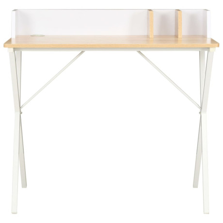 vidaXL Bureau 80x50x84 cm wit en natuurlijk afbeelding2 - 1