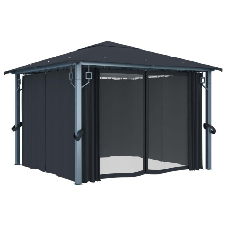 vidaXL Prieel met gordijn 300x300 cm aluminium antraciet afbeelding2 - 1