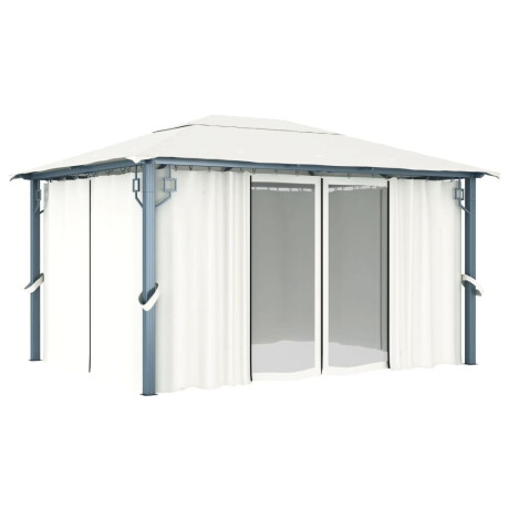 vidaXL Prieel met gordijn 400x300 cm aluminium crème afbeelding2 - 1