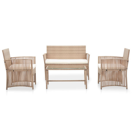 vidaXL 4-delige Loungeset met kussens poly rattan beige afbeelding2 - 1