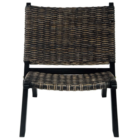vidaXL Relaxstoel natuurlijk kubu rattan en massief mahoniehout zwart afbeelding2 - 1
