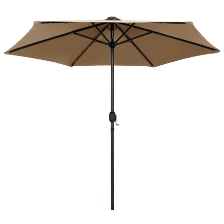 vidaXL Parasol met LED-verlichting en aluminium paal 270 cm taupe afbeelding2 - 1