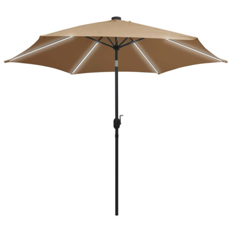 vidaXL Parasol met LED-verlichting en aluminium paal 300 cm taupe afbeelding2 - 1