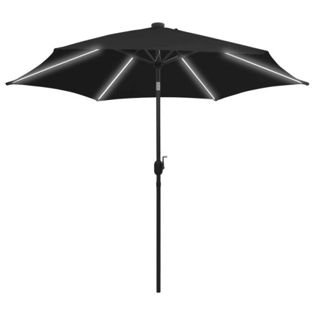 vidaXL Parasol met LED-verlichting en aluminium paal 300 cm zwart afbeelding2 - 1