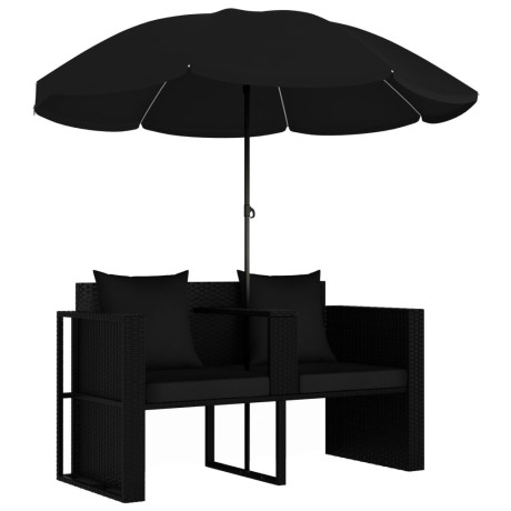 vidaXL Tuinbed met parasol poly rattan zwart afbeelding2 - 1