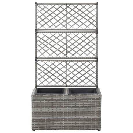 vidaXL Latwerkplantenbak verhoogd met potten 58x30x107 cm rattan grijs afbeelding2 - 1