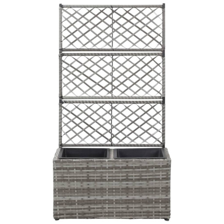 vidaXL Latwerkplantenbak verhoogd met potten 58x30x107 cm rattan grijs afbeelding2 - 1