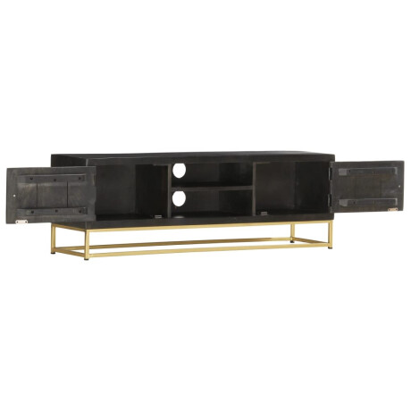 vidaXL Tv-meubel 120x30x40 cm massief mangohout zwart en goudkleurig afbeelding2 - 1
