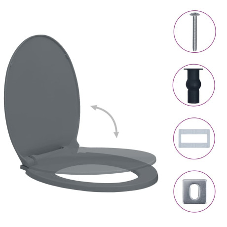 vidaXL Toiletbril soft-close en quick-release ovaal grijs afbeelding2 - 1
