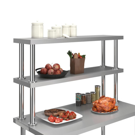 vidaXL Verhoging voor werktafel 2-laags 120x30x65 cm roestvrij staal afbeelding2 - 1