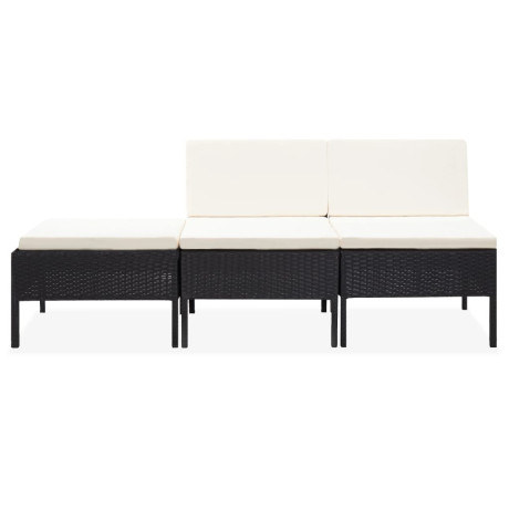 vidaXL 3-delige Loungeset met kussens poly rattan zwart afbeelding2 - 1