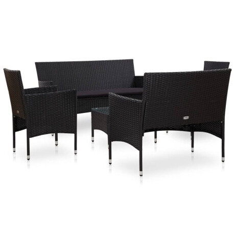 vidaXL 5-delige Loungeset met kussens poly rattan zwart afbeelding2 - 1