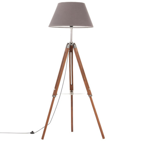 vidaXL Vloerlamp driepoot 141 cm massief teakhout honingbruin en grijs afbeelding2 - 1