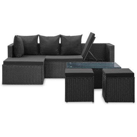 vidaXL 4-delige Loungeset met kussens poly rattan zwart afbeelding2 - 1