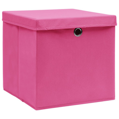 vidaXL Opbergboxen met deksel 4 st 32x32x32 cm stof roze afbeelding2 - 1