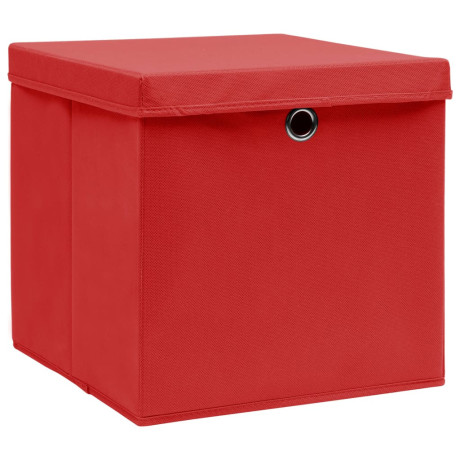 vidaXL Opbergboxen met deksel 4 st 32x32x32 cm stof rood afbeelding2 - 1