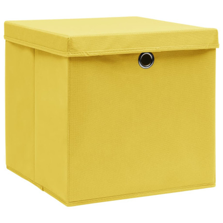 vidaXL Opbergboxen met deksel 4 st 32x32x32 cm stof geel afbeelding2 - 1