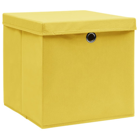 vidaXL Opbergboxen met deksel 10 st 32x32x32 cm stof geel afbeelding2 - 1