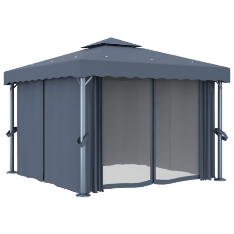 vidaXL Prieel met gordijn 3x3 m aluminium antraciet afbeelding2 - 1