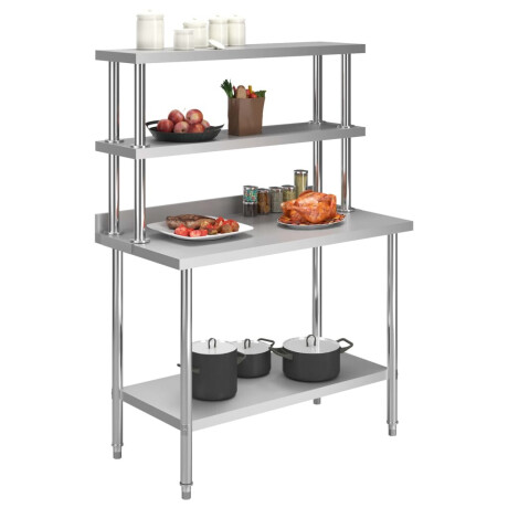vidaXL Keukenwerktafel met bovenschap 120x60x150 cm roestvrij staal afbeelding2 - 1