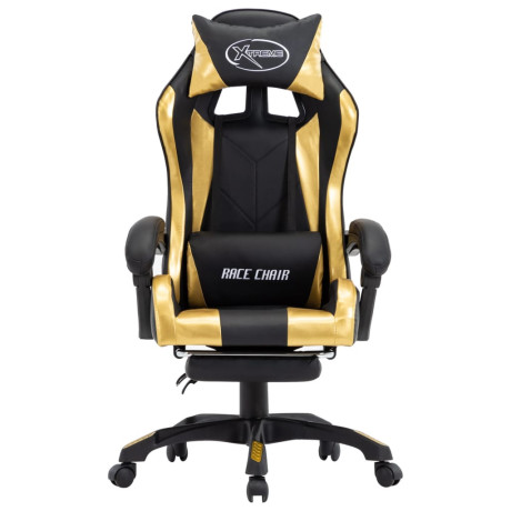 vidaXL Racestoel met voetensteun kunstleer goudkleurig en zwart afbeelding2 - 1