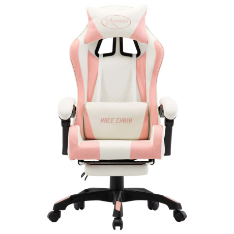 vidaXL Racestoel met voetensteun kunstleer roze en wit afbeelding2 - 1