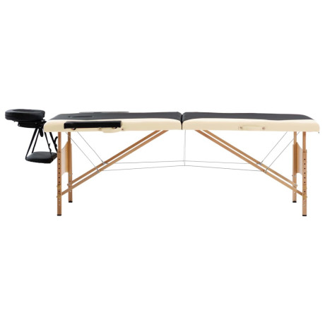 vidaXL Massagetafel inklapbaar 2 zones hout zwart en beige afbeelding2 - 1