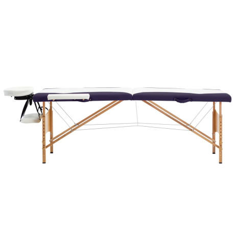 vidaXL Massagetafel inklapbaar 2 zones hout wit en paars afbeelding2 - 1