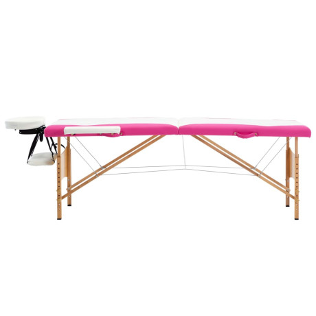 vidaXL Massagetafel inklapbaar 2 zones hout wit en roze afbeelding2 - 1